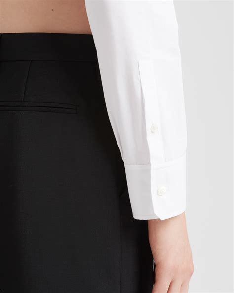 White Embroidered cropped poplin shirt 